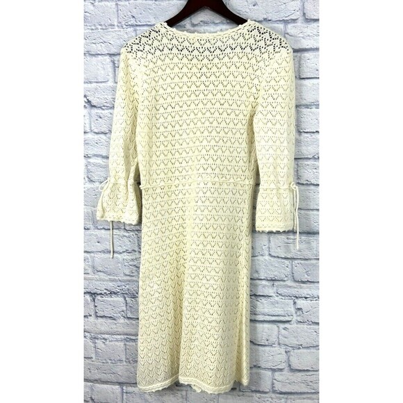 Tyler Boe Womens Sz L Button Up Dress Cream Crochet Knee Length Cover Up Boho T4 - Picture 5 of 12